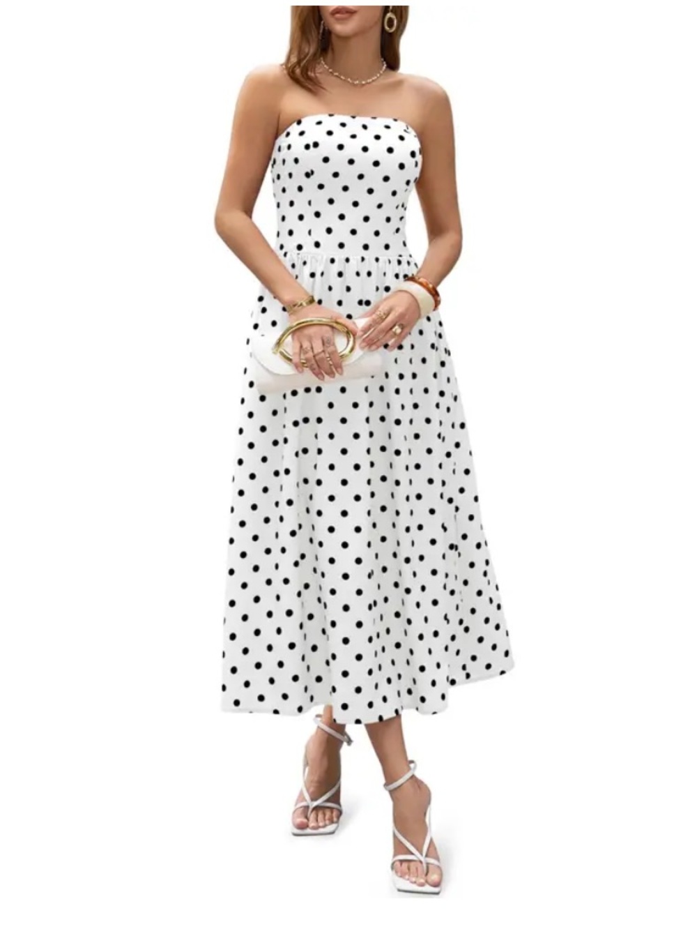 Boston Proper White Dress with Black Polka Dot Detail